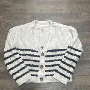 Lucky Brand White Cardigan with Black Stripes